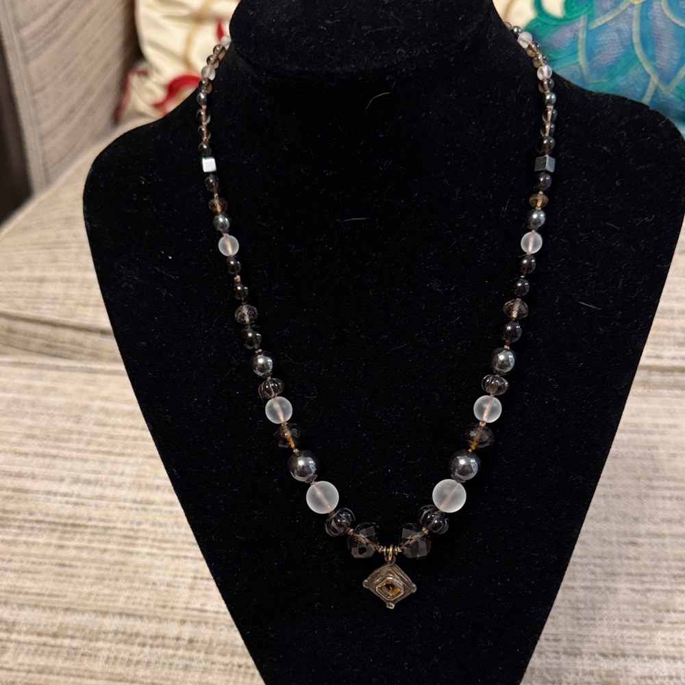 Lee Brevard Hematite, Citrine, Quartz and Sterling Silver Necklace